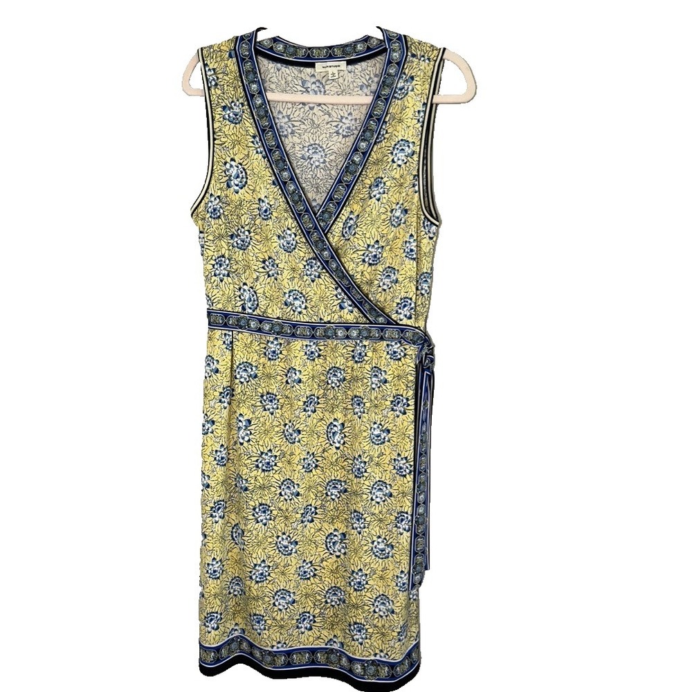 Colorful‎ Floral Wrap Dress L Butter Yellow Boho Indie Festival Preppy Cottage